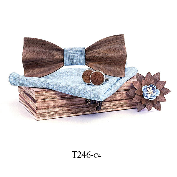 Black Walnut 3D Wooden Bow Ties for Men/Handmade/Butterfly Wood Bow Tie Gravata gift/Cufflink handkerchief
