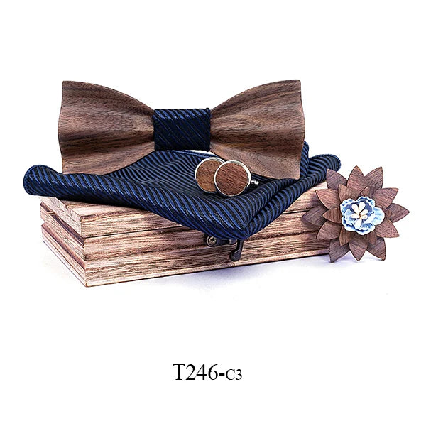 Black Walnut 3D Wooden Bow Ties for Men/Handmade/Butterfly Wood Bow Tie Gravata gift/Cufflink handkerchief