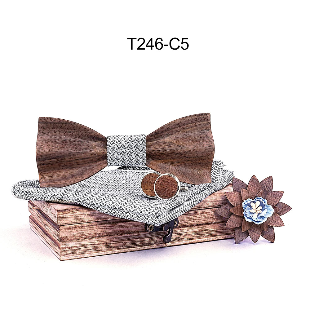 Black Walnut 3D Wooden Bow Ties for Men/Handmade/Butterfly Wood Bow Tie Gravata gift/Cufflink handkerchief
