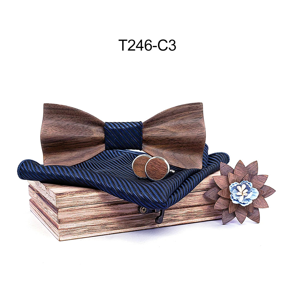 Black Walnut 3D Wooden Bow Ties for Men/Handmade/Butterfly Wood Bow Tie Gravata gift/Cufflink handkerchief