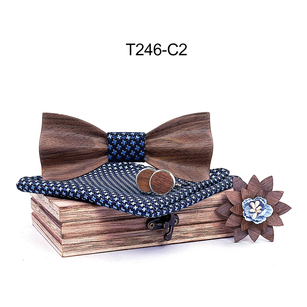 Black Walnut 3D Wooden Bow Ties for Men/Handmade/Butterfly Wood Bow Tie Gravata gift/Cufflink handkerchief