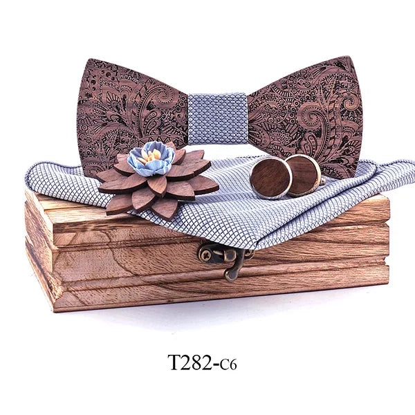 Formal Clasic Grey Tie for Men wedding wooden bow Tie Set Gift Hanky Cufflinks Set for Men Designer Fashion Silk Ties