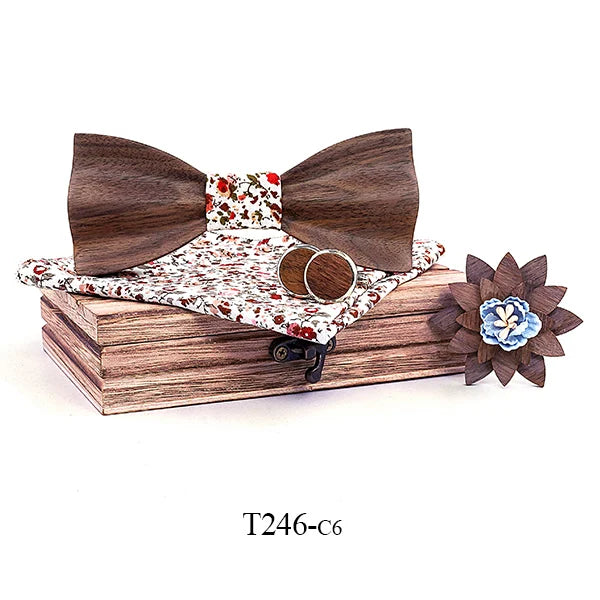 Black Walnut 3D Wooden Bow Ties for Men/Handmade/Butterfly Wood Bow Tie Gravata gift/Cufflink handkerchief