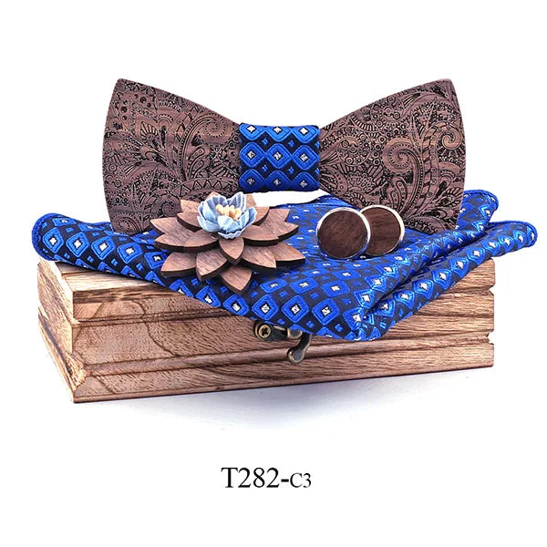 Formal Clasic Grey Tie for Men wedding wooden bow Tie Set Gift Hanky Cufflinks Set for Men Designer Fashion Silk Ties