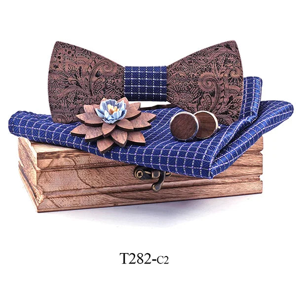 Formal Clasic Grey Tie for Men wedding wooden bow Tie Set Gift Hanky Cufflinks Set for Men Designer Fashion Silk Ties