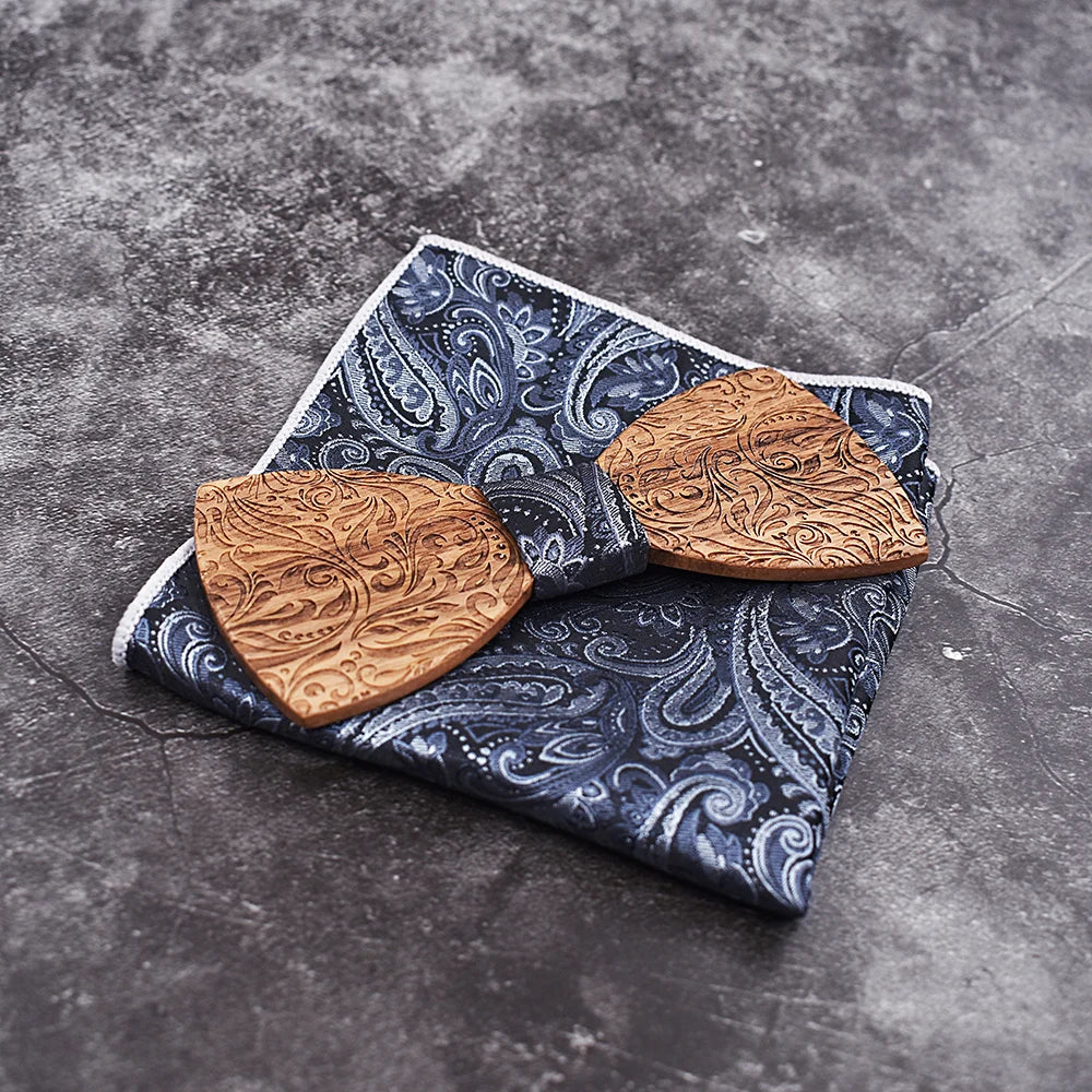 Wooden Mens bow Tie Wood Neck Tie Set for Men Suits Tie Handkerchief Cufflinks Gravatas Ties for Men Wedding Vestidos Corbatas