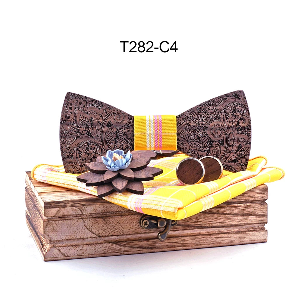 Formal Clasic Grey Tie for Men wedding wooden bow Tie Set Gift Hanky Cufflinks Set for Men Designer Fashion Silk Ties