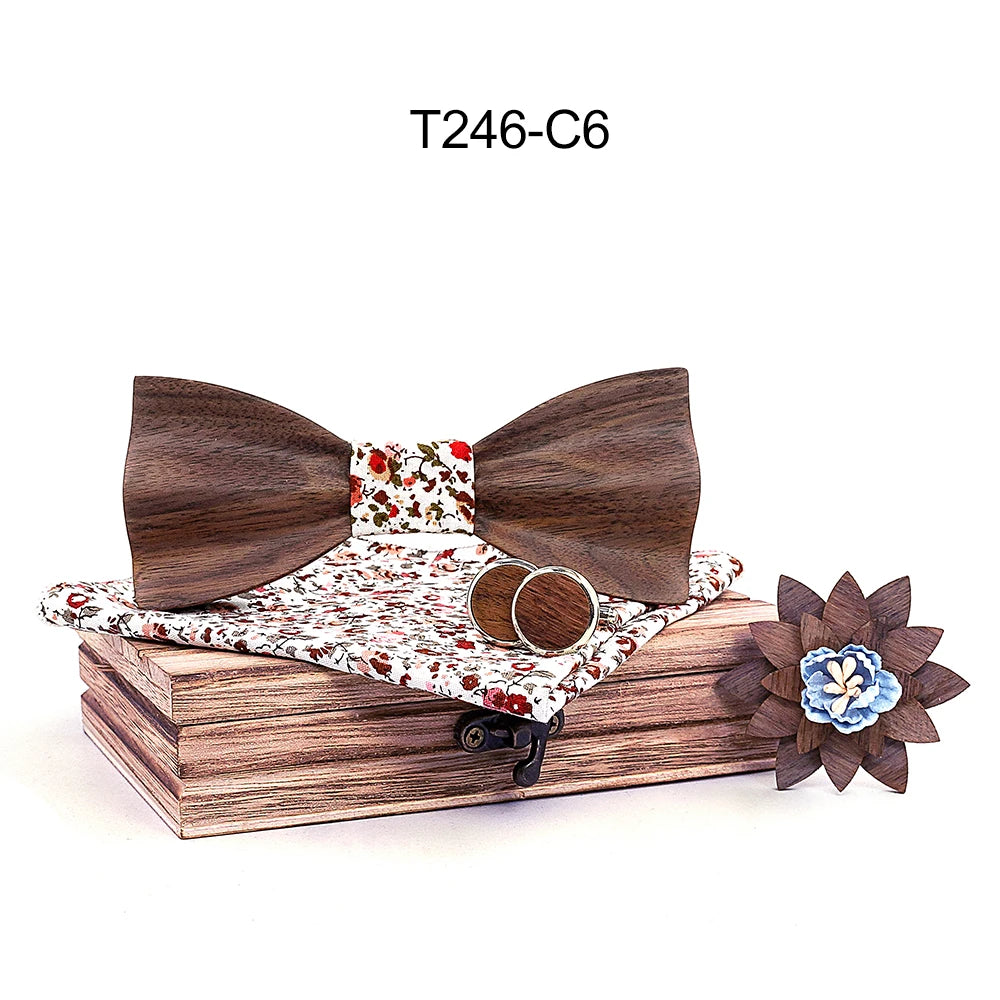 Black Walnut 3D Wooden Bow Ties for Men/Handmade/Butterfly Wood Bow Tie Gravata gift/Cufflink handkerchief
