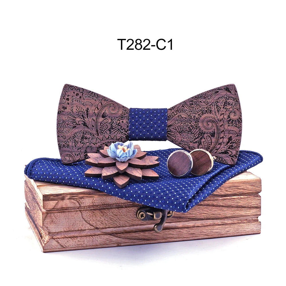 Formal Clasic Grey Tie for Men wedding wooden bow Tie Set Gift Hanky Cufflinks Set for Men Designer Fashion Silk Ties