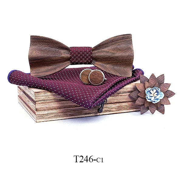 Black Walnut 3D Wooden Bow Ties for Men/Handmade/Butterfly Wood Bow Tie Gravata gift/Cufflink handkerchief