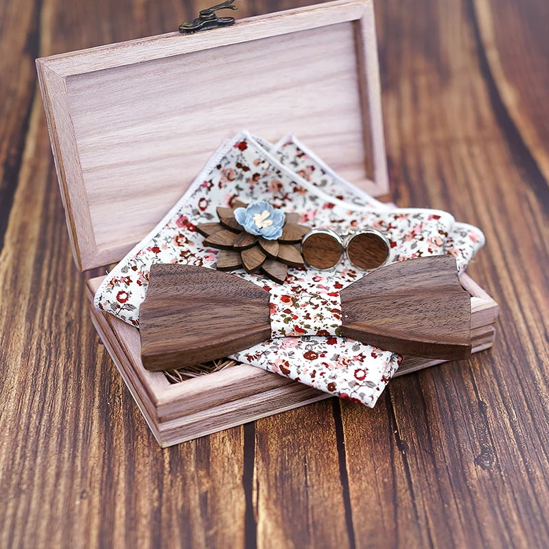 Black Walnut 3D Wooden Bow Ties for Men/Handmade/Butterfly Wood Bow Tie Gravata gift/Cufflink handkerchief