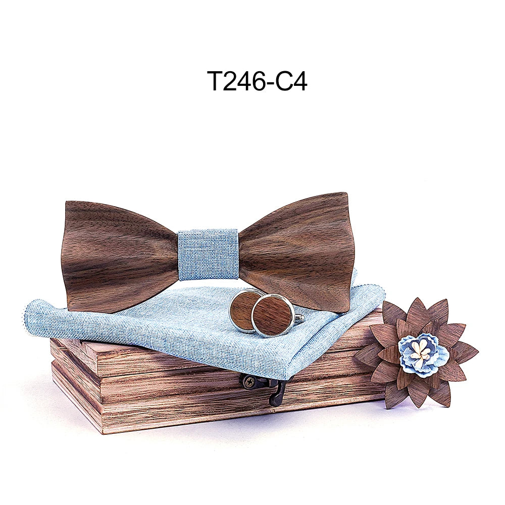 Black Walnut 3D Wooden Bow Ties for Men/Handmade/Butterfly Wood Bow Tie Gravata gift/Cufflink handkerchief