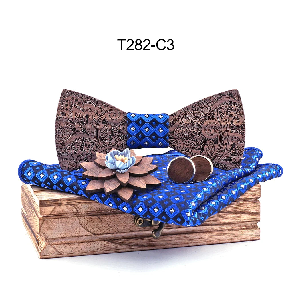 Formal Clasic Grey Tie for Men wedding wooden bow Tie Set Gift Hanky Cufflinks Set for Men Designer Fashion Silk Ties