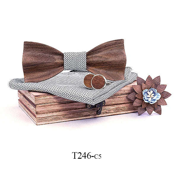 Black Walnut 3D Wooden Bow Ties for Men/Handmade/Butterfly Wood Bow Tie Gravata gift/Cufflink handkerchief