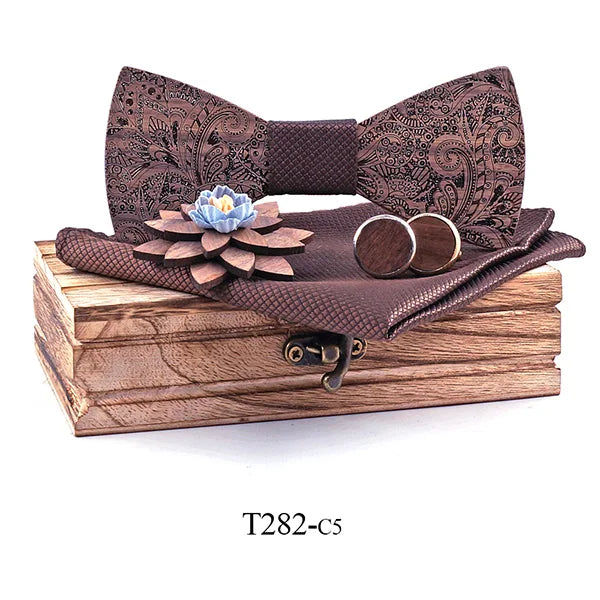 Formal Clasic Grey Tie for Men wedding wooden bow Tie Set Gift Hanky Cufflinks Set for Men Designer Fashion Silk Ties