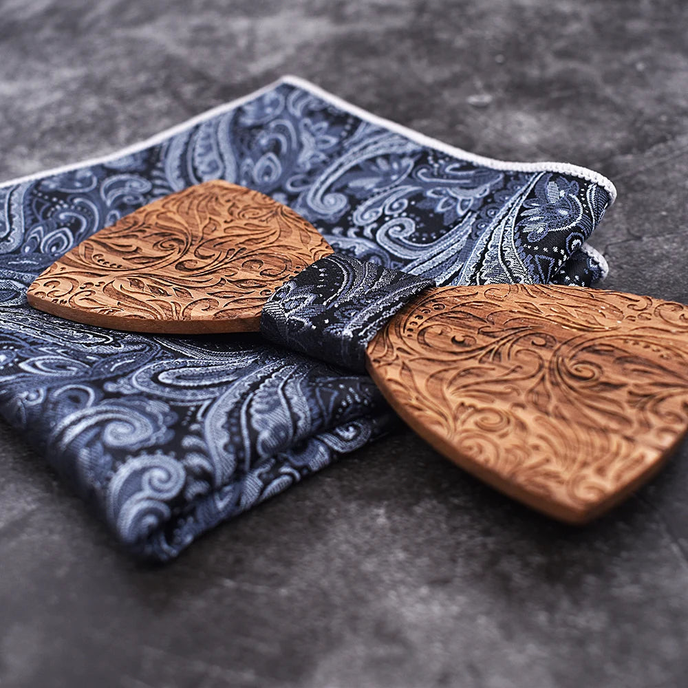 Wooden Mens bow Tie Wood Neck Tie Set for Men Suits Tie Handkerchief Cufflinks Gravatas Ties for Men Wedding Vestidos Corbatas