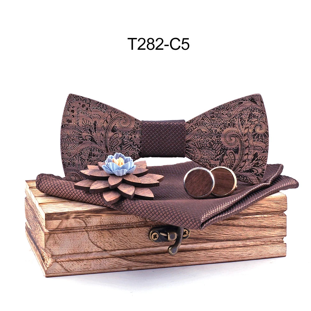 Formal Clasic Grey Tie for Men wedding wooden bow Tie Set Gift Hanky Cufflinks Set for Men Designer Fashion Silk Ties