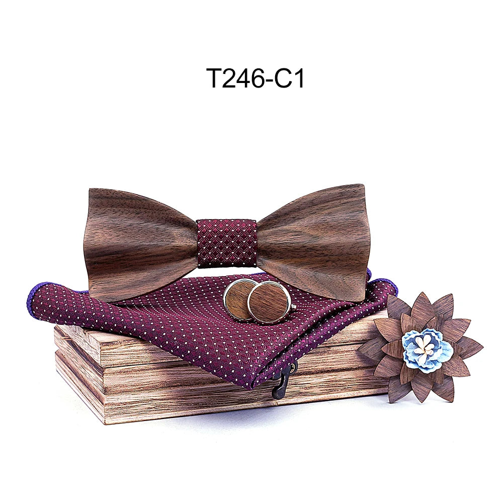 Black Walnut 3D Wooden Bow Ties for Men/Handmade/Butterfly Wood Bow Tie Gravata gift/Cufflink handkerchief