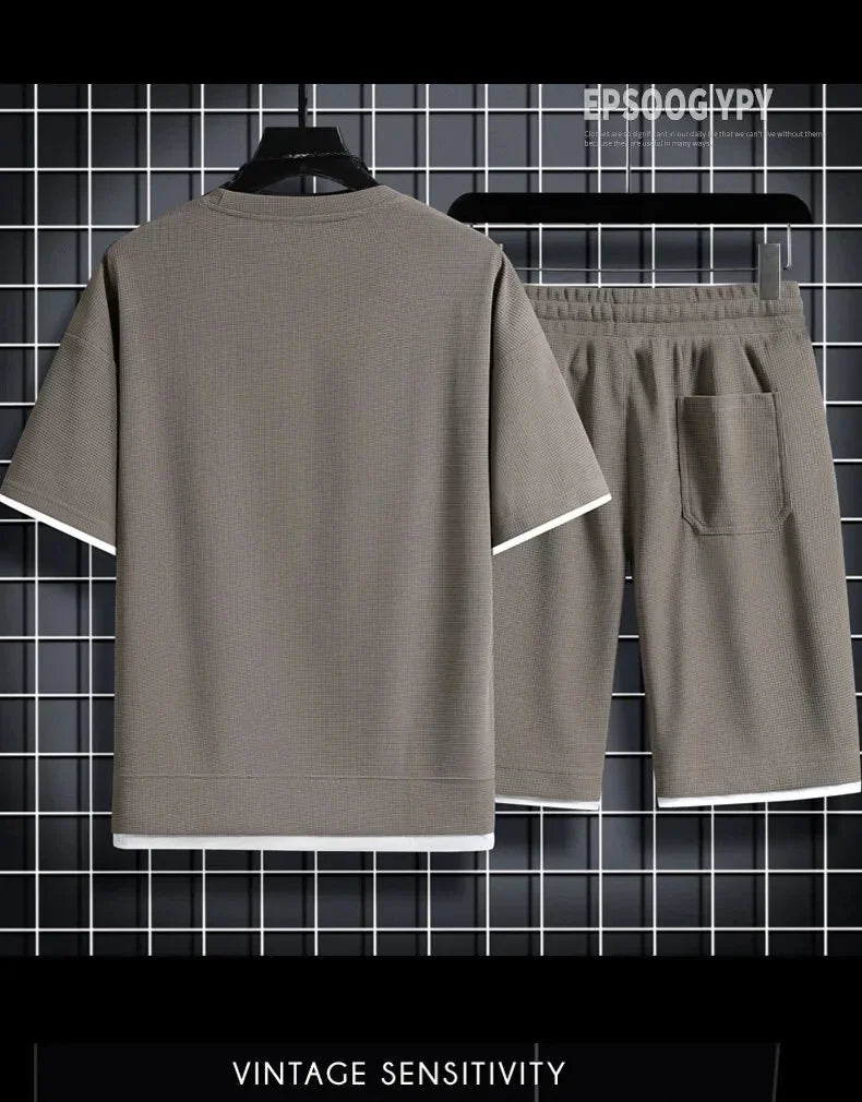 Men's Sports Suit/Fashion Short Sleeve Tracksuit/Men Suits/Men's Two Piece Set/Casual T-Shirt and Shorts Set