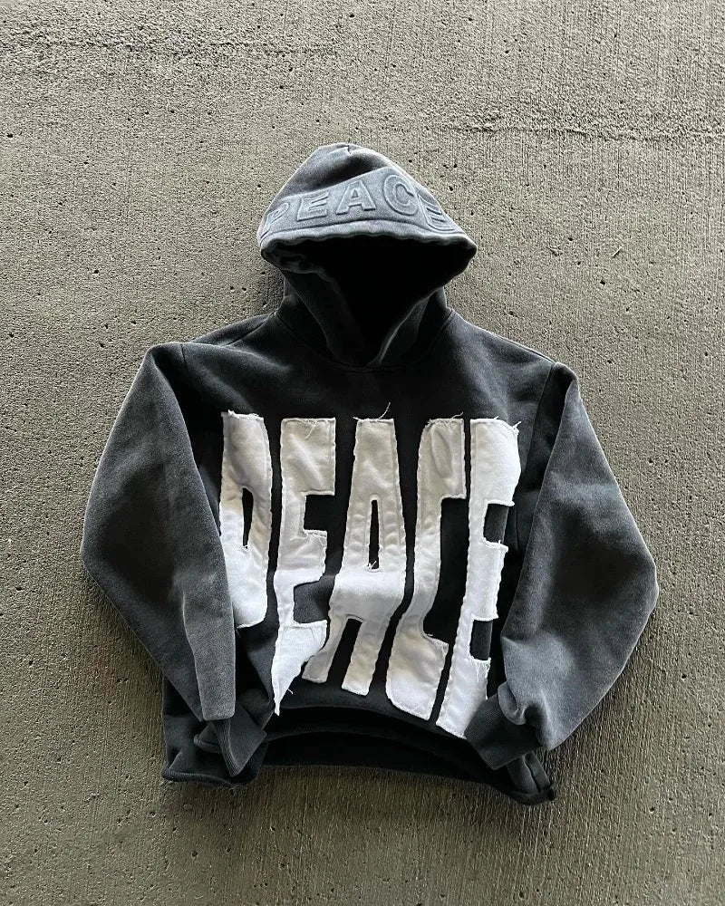 Trendry Vintage Alphabet Embroidery Hoodie for Men/Y2k Fashion Coat/Casual Loose Sweatshirt