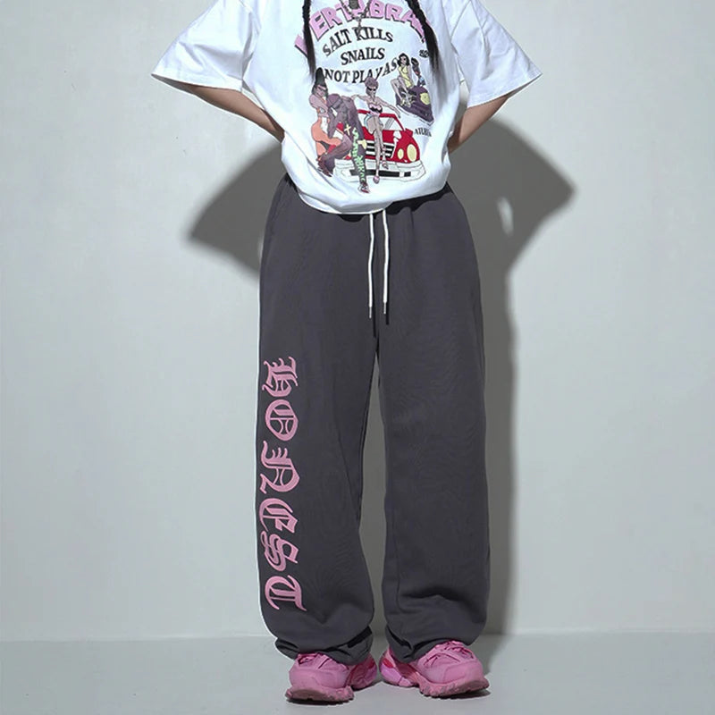 Gray baggy sweatpants for women inspired by Kpop streetwear