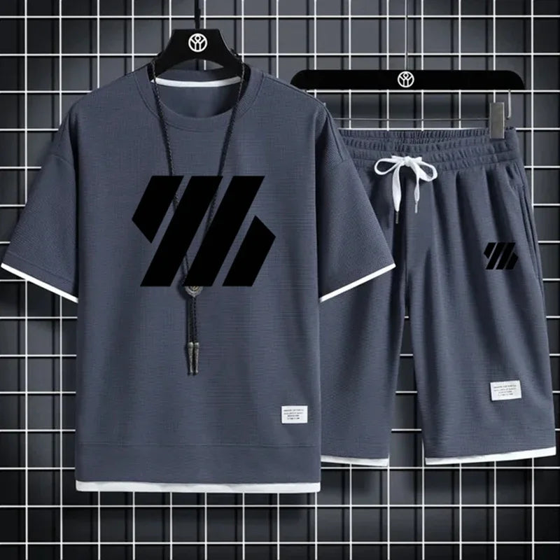 Men's Sports Suit/Fashion Short Sleeve Tracksuit/Men Suits/Men's Two Piece Set/Casual T-Shirt and Shorts Set