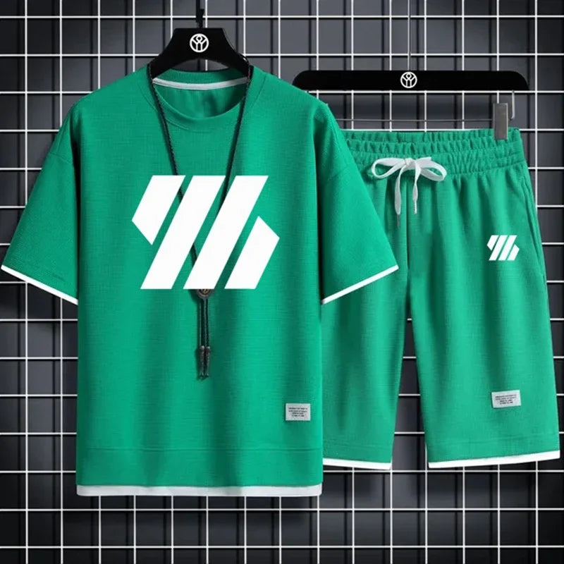 Men's Sports Suit/Fashion Short Sleeve Tracksuit/Men Suits/Men's Two Piece Set/Casual T-Shirt and Shorts Set