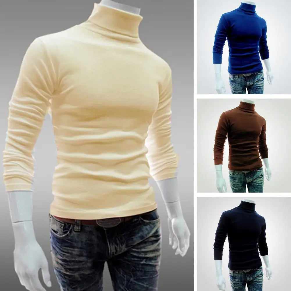Half-high Collar Pure Colour Elastic Men Tops