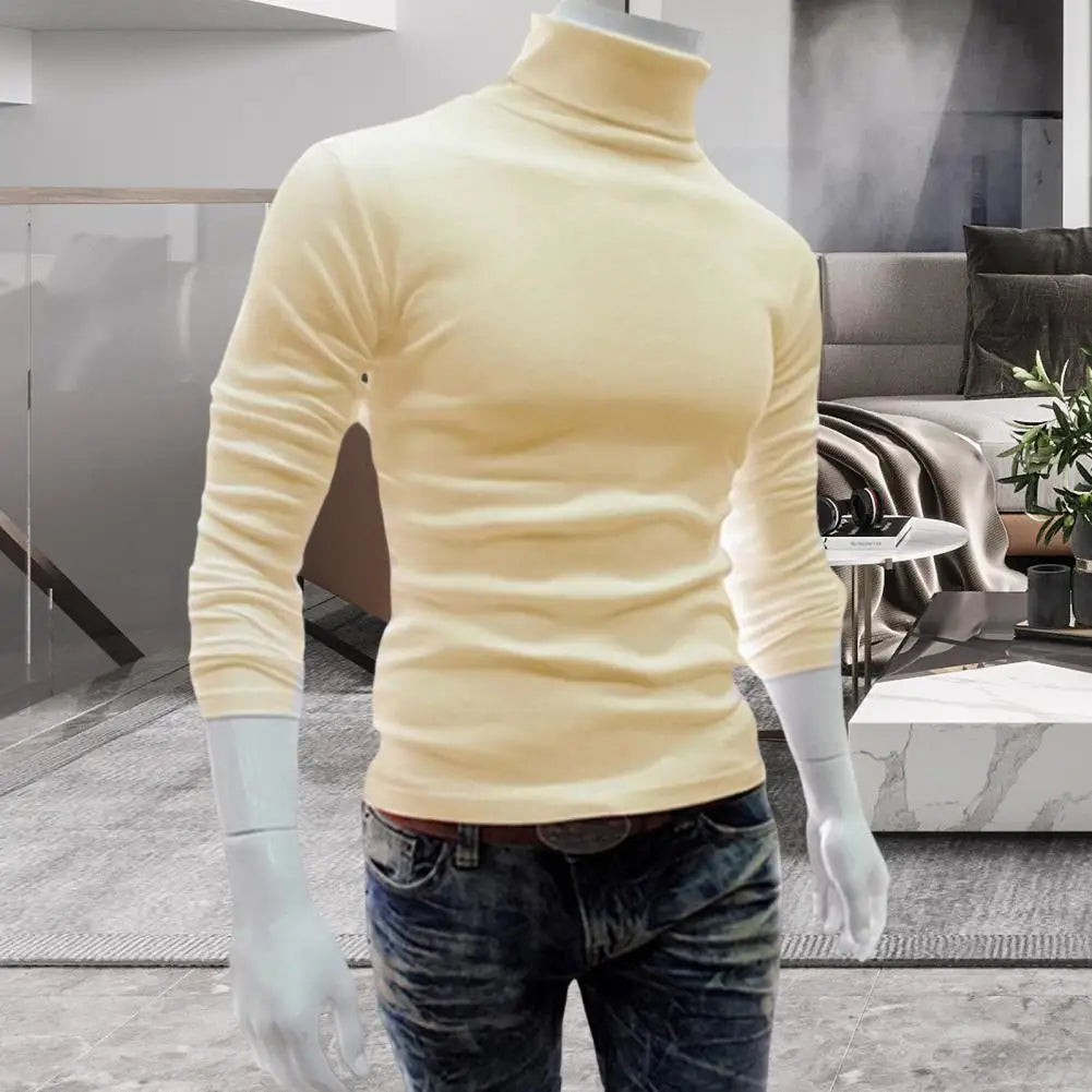 Half-high Collar Pure Colour Elastic Men Tops