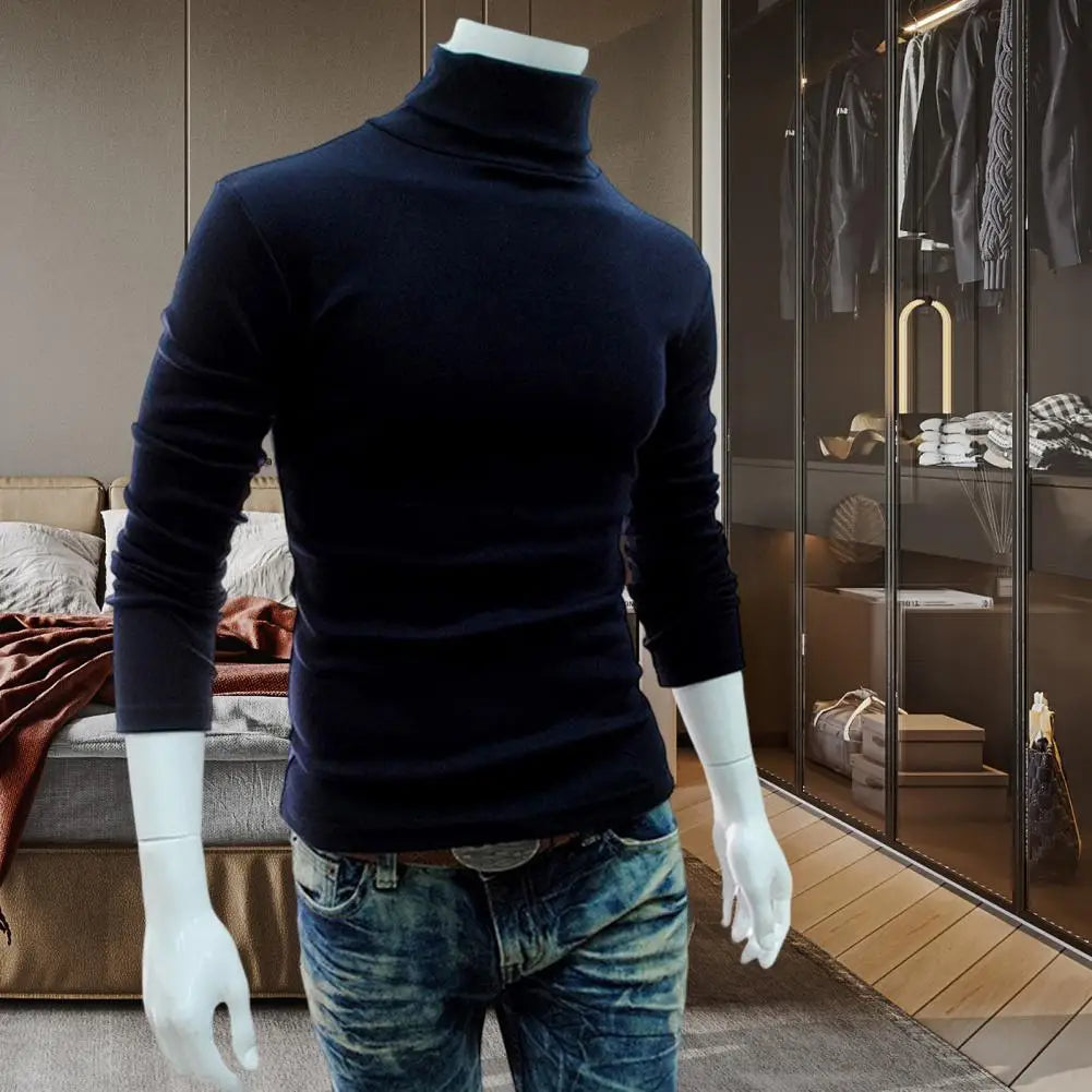 Half-high Collar Pure Colour Elastic Men Tops