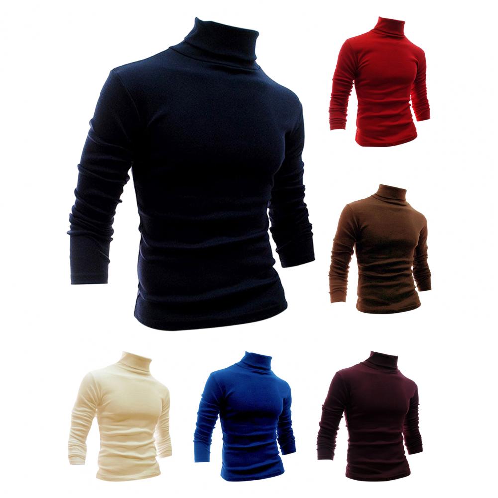 Half-high Collar Pure Colour Elastic Men Tops