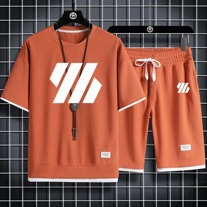 Men's Sports Suit/Fashion Short Sleeve Tracksuit/Men Suits/Men's Two Piece Set/Casual T-Shirt and Shorts Set