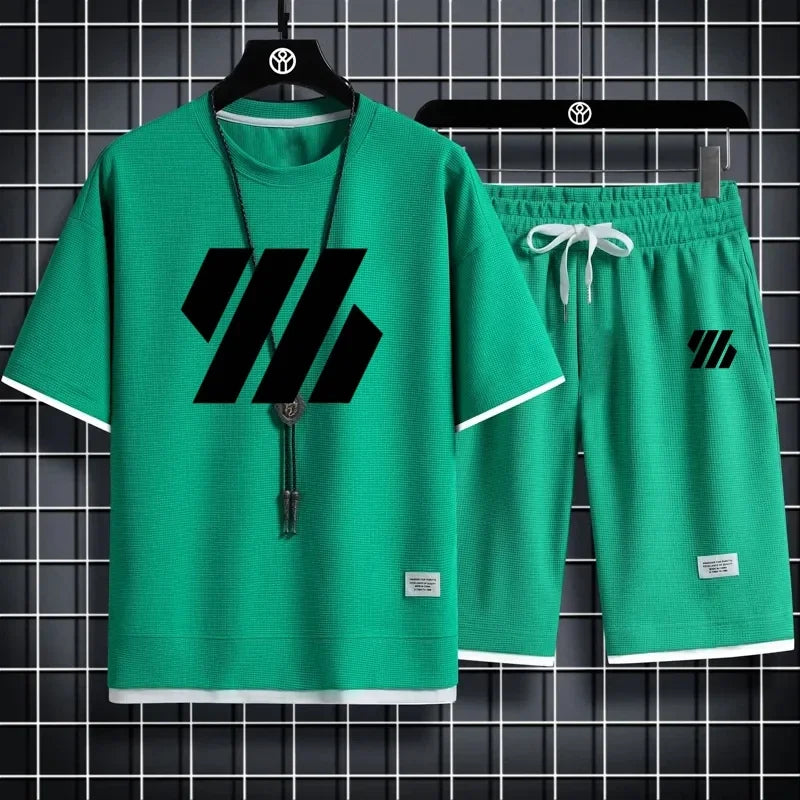 Men's Sports Suit/Fashion Short Sleeve Tracksuit/Men Suits/Men's Two Piece Set/Casual T-Shirt and Shorts Set