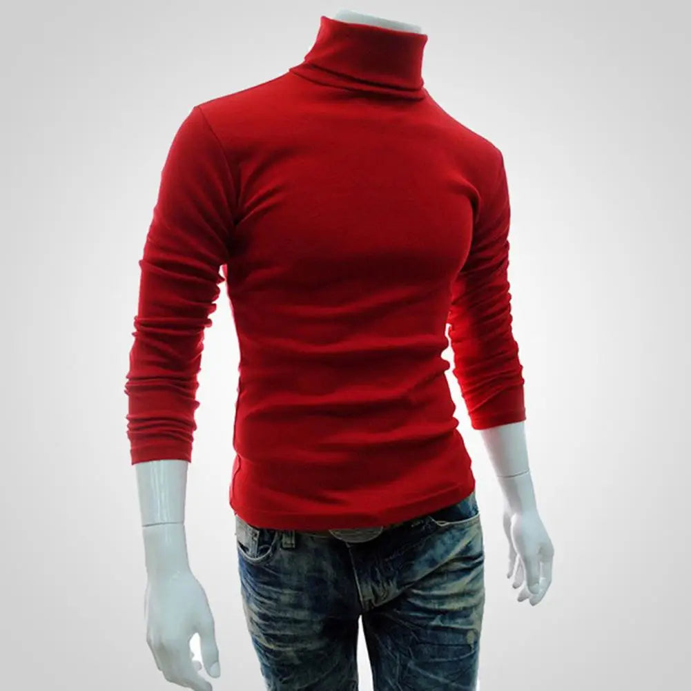 Half-high Collar Pure Colour Elastic Men Tops