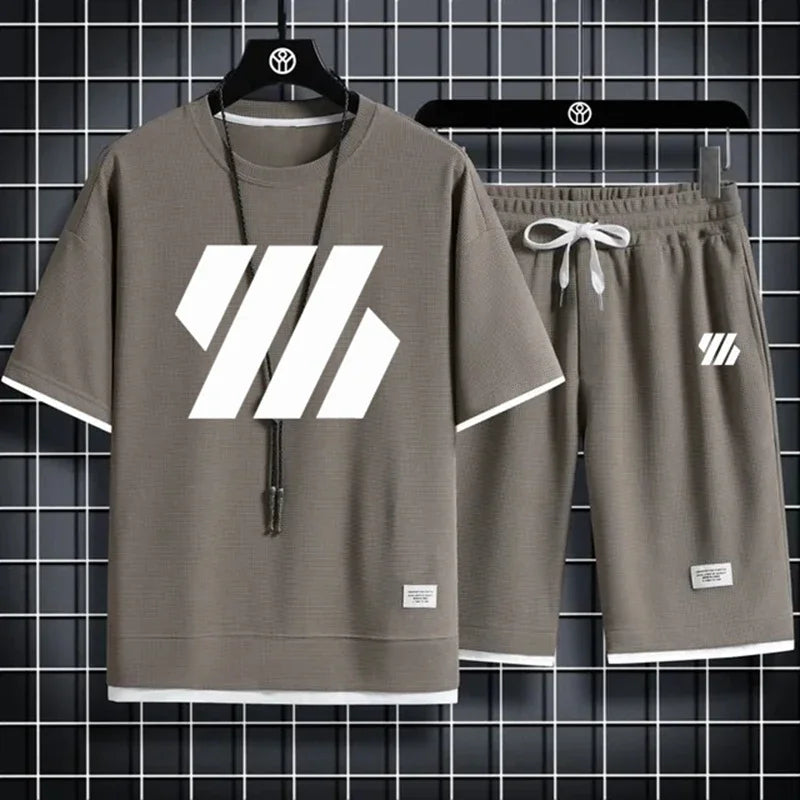 Men's Sports Suit/Fashion Short Sleeve Tracksuit/Men Suits/Men's Two Piece Set/Casual T-Shirt and Shorts Set