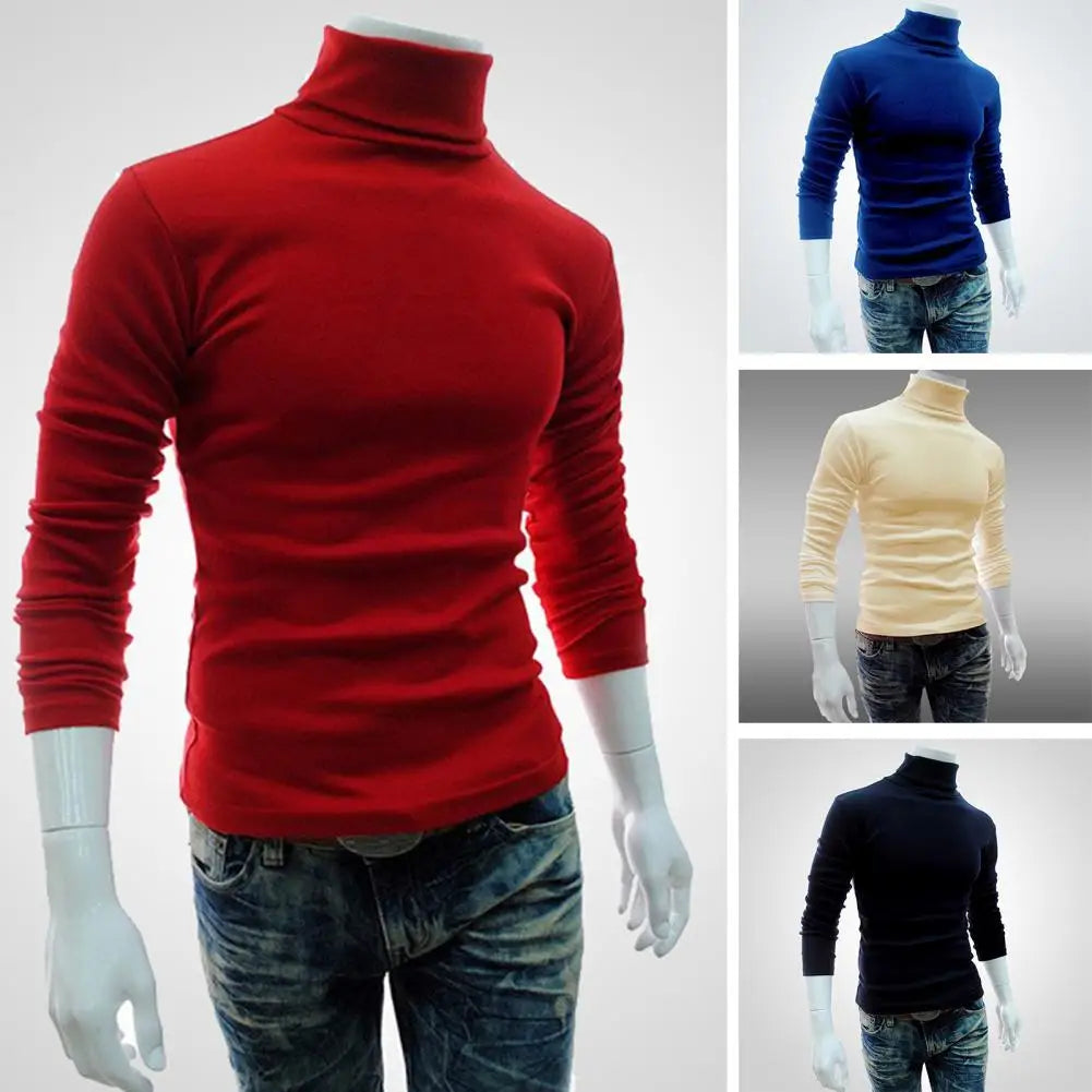 Half-high Collar Pure Colour Elastic Men Tops