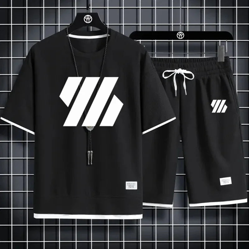 Men's Sports Suit/Fashion Short Sleeve Tracksuit/Men Suits/Men's Two Piece Set/Casual T-Shirt and Shorts Set