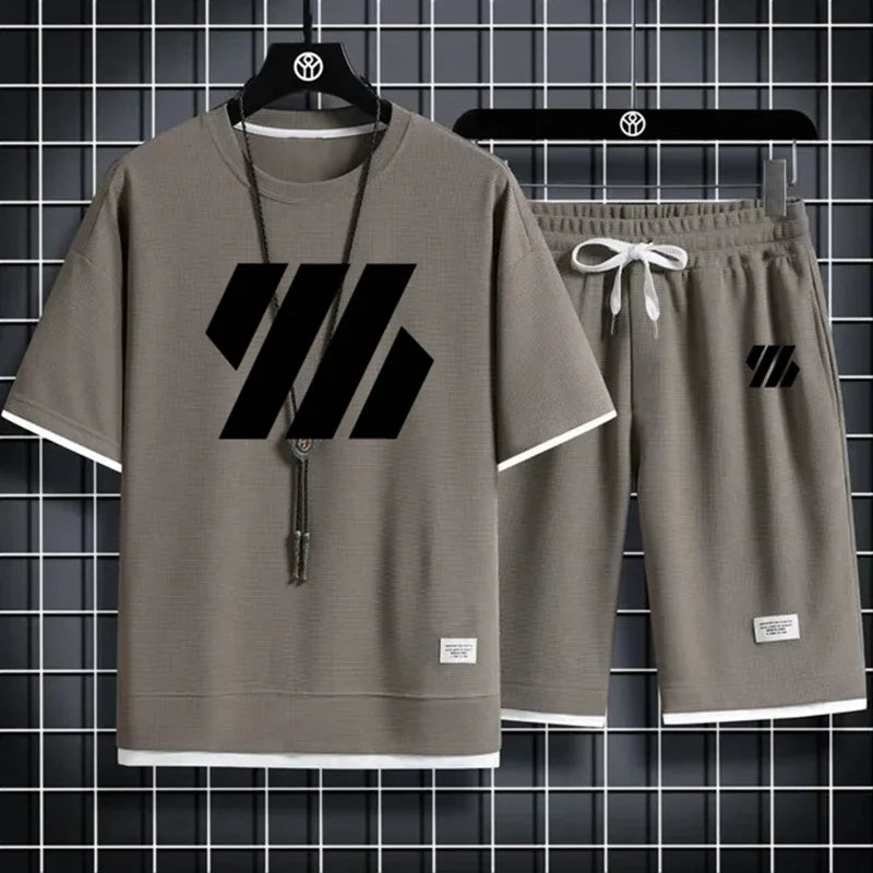 Men's Sports Suit/Fashion Short Sleeve Tracksuit/Men Suits/Men's Two Piece Set/Casual T-Shirt and Shorts Set