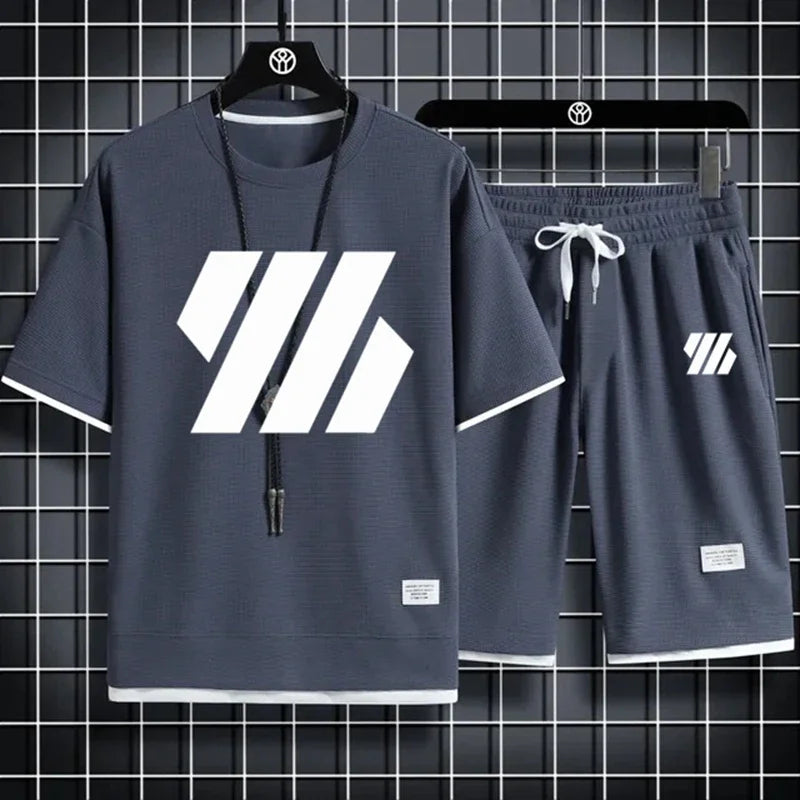 Men's Sports Suit/Fashion Short Sleeve Tracksuit/Men Suits/Men's Two Piece Set/Casual T-Shirt and Shorts Set