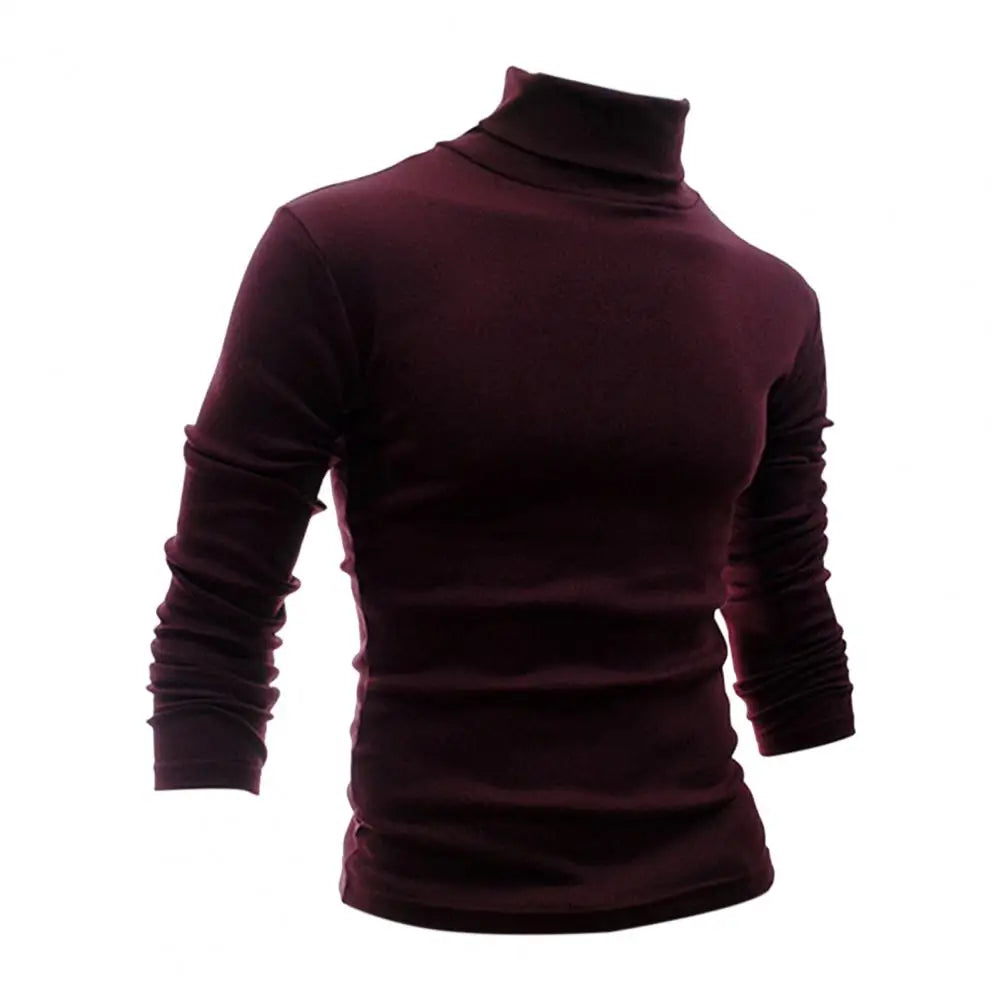 Half-high Collar Pure Colour Elastic Men Tops