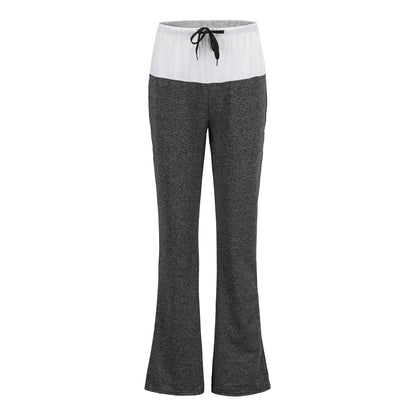 New Loose Leggings/Women Wide Leg/Dancing Pants/Waist Drawstring Female Patchwork High Waist Pant