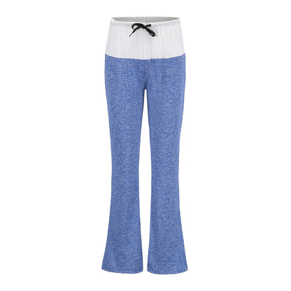 New Loose Leggings/Women Wide Leg/Dancing Pants/Waist Drawstring Female Patchwork High Waist Pant