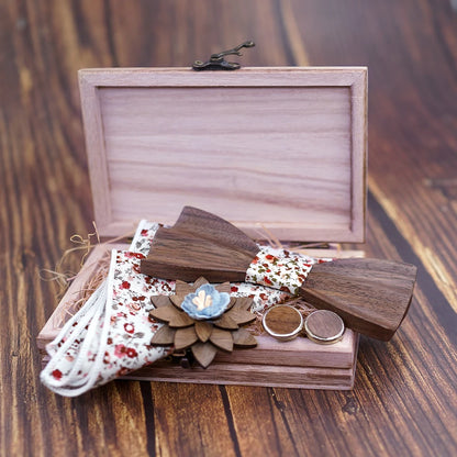 Black Walnut 3D Wooden Bow Ties for Men/Handmade/Butterfly Wood Bow Tie Gravata gift/Cufflink handkerchief