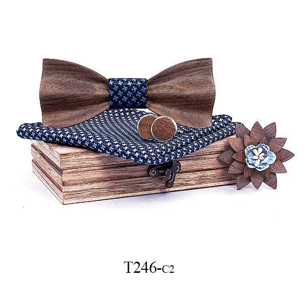 Black Walnut 3D Wooden Bow Ties for Men/Handmade/Butterfly Wood Bow Tie Gravata gift/Cufflink handkerchief