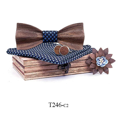 Black Walnut 3D Wooden Bow Ties for Men/Handmade/Butterfly Wood Bow Tie Gravata gift/Cufflink handkerchief