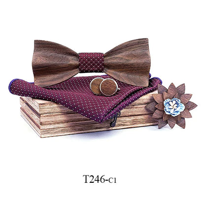 Black Walnut 3D Wooden Bow Ties for Men/Handmade/Butterfly Wood Bow Tie Gravata gift/Cufflink handkerchief