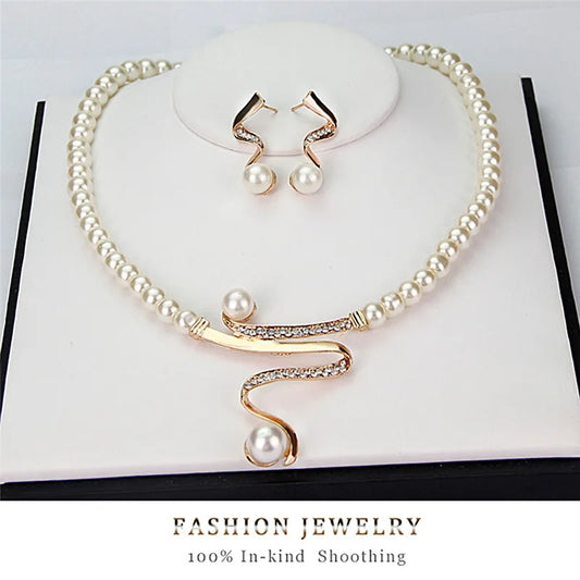 3pcs Women/Bridal Elegant Wedding Party Pearl Rhinestone Necklace With Earrings Jewellery Set