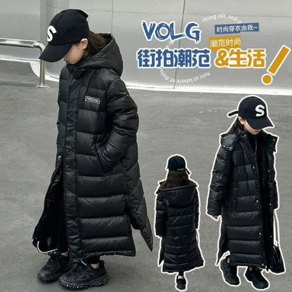 Children's Winter Jacket/Boys and Girls Western Style Thick Long Over Knee Winter Coat