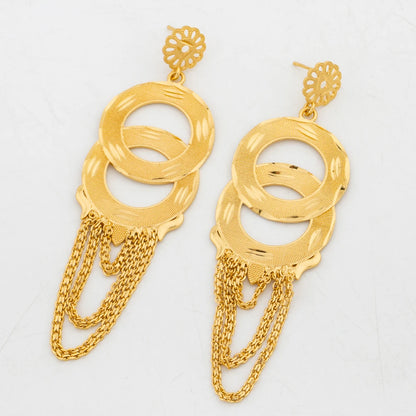 African Jewelry Set for Women Gold Plated Earrings and Pendant Necklace Wedding Party Jewellery Tassel Earrings and Necklace Set
