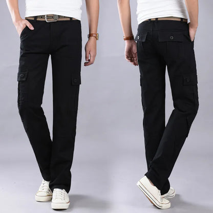 Pure Cotton Long Men's Pants Multi Pocket Straight Loose Sport Casual Trousers